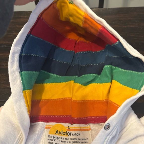 Unisex Aviator Nation Signature White Hoodie with Rainbow Stripes - size small - Picture 8 of 9